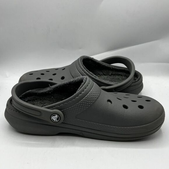 Crocs Dual Comfort Classic Lined Clogs Mens 7 Gray Casual Mules Faux Fur Shoes - Picture 6 of 12